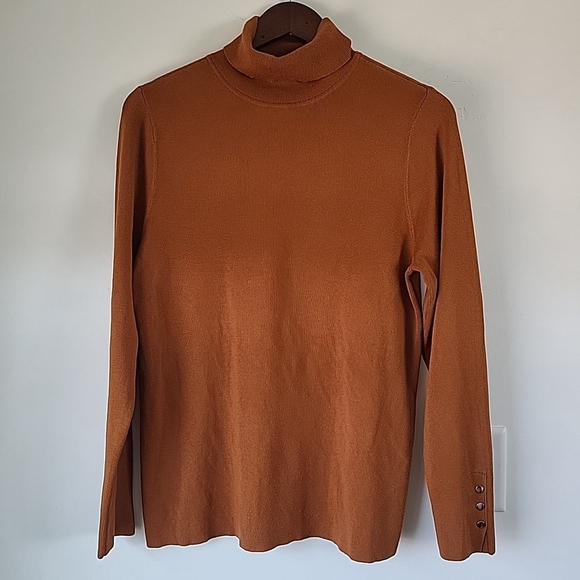 Chico's Sweaters - Chicos Turtle Neck Womems Size 2 Large Burnt Orange Long Sleeve Knit Top